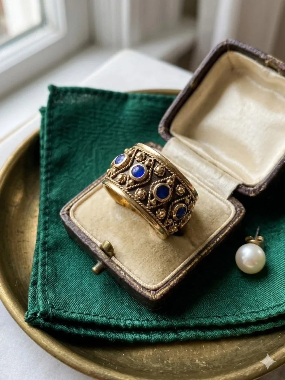 🌙Vintage 14k Yellow Gold Etruscan Revival Granulation Cigar Band Ring 11g Sz 7